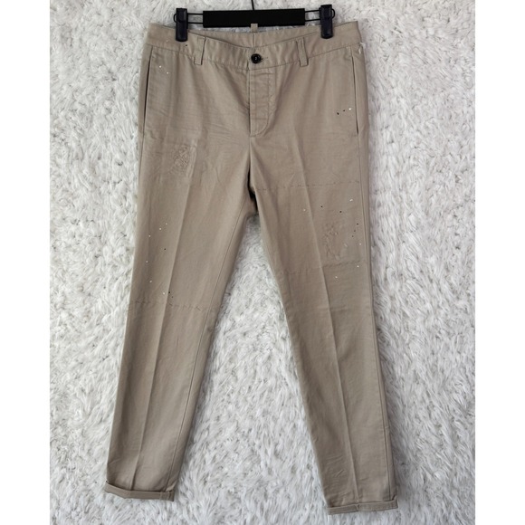 Dsquared2 Chino Pants IT 40 30 Tan Distressed Paint Splatter Designer Streetwear